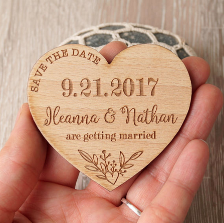 Customized hearts Bride Groom names wooden Wedding Save the Date Magnets engagement party favors company gifts